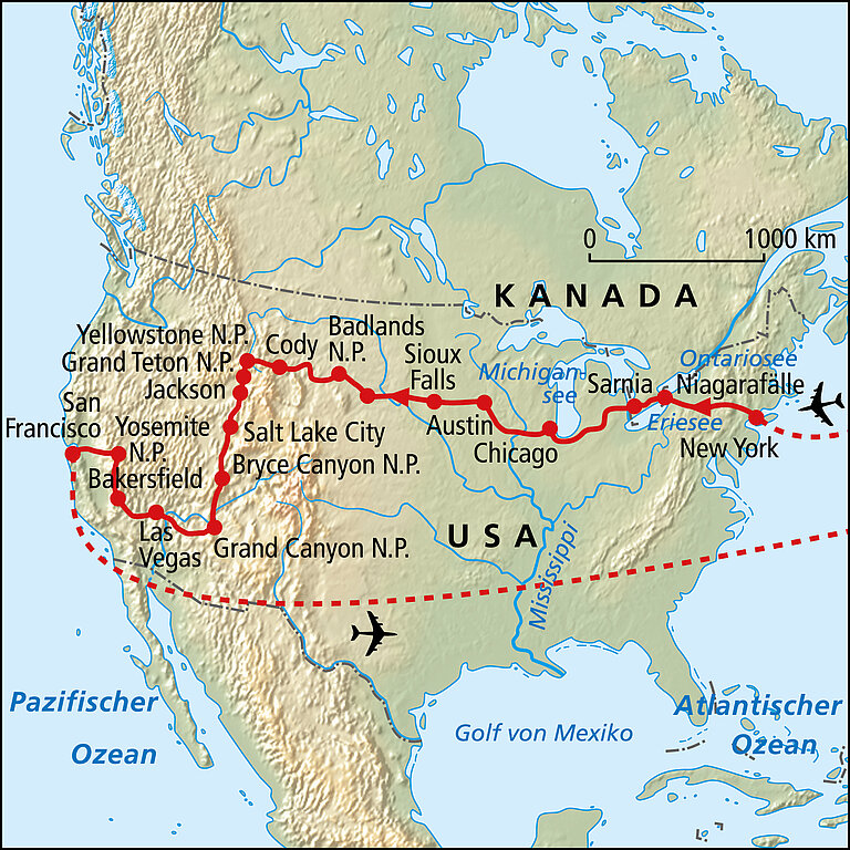 Reise quer durch die USA Rotel Tours